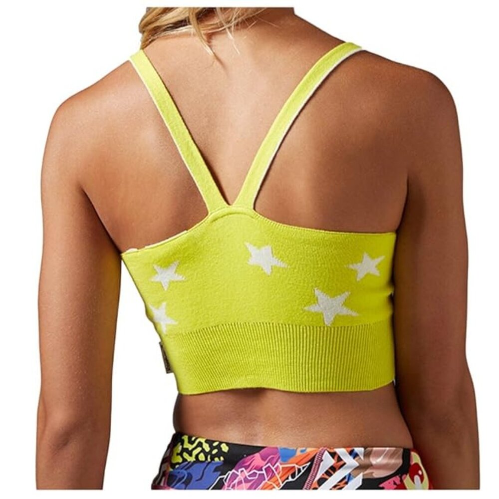 Reebok Yellow Star Yoga Crop Top Knitted SMALL Like New Yoga Pilates Gym Top